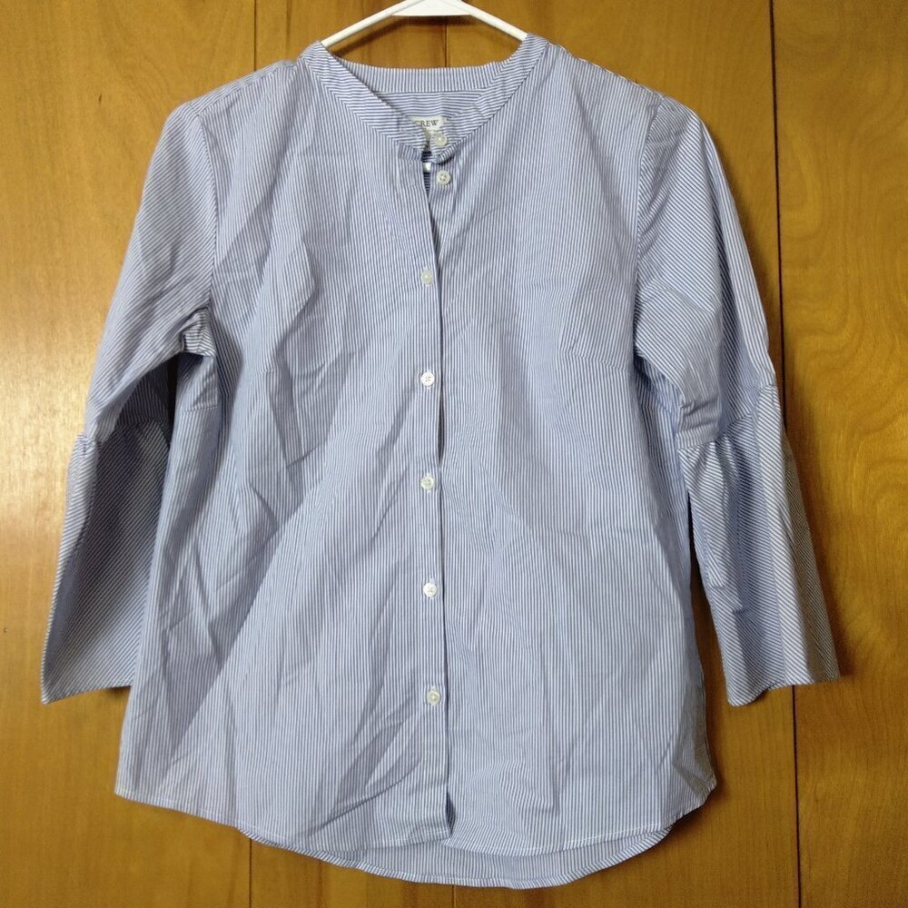 J. Crew Factory Striped 3/4 Bell Sleeve Button Front Blouse Size 2 Preppy Casual